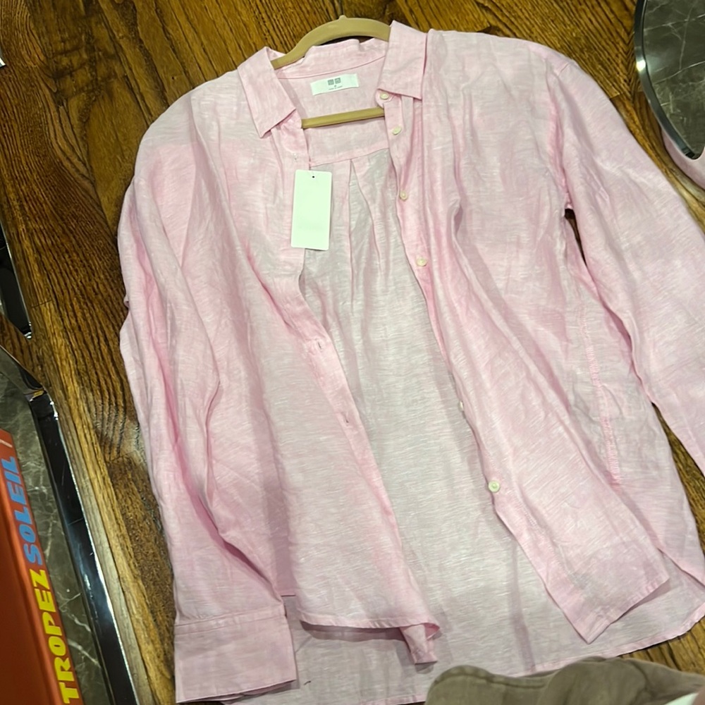 Pink button down linen size medium